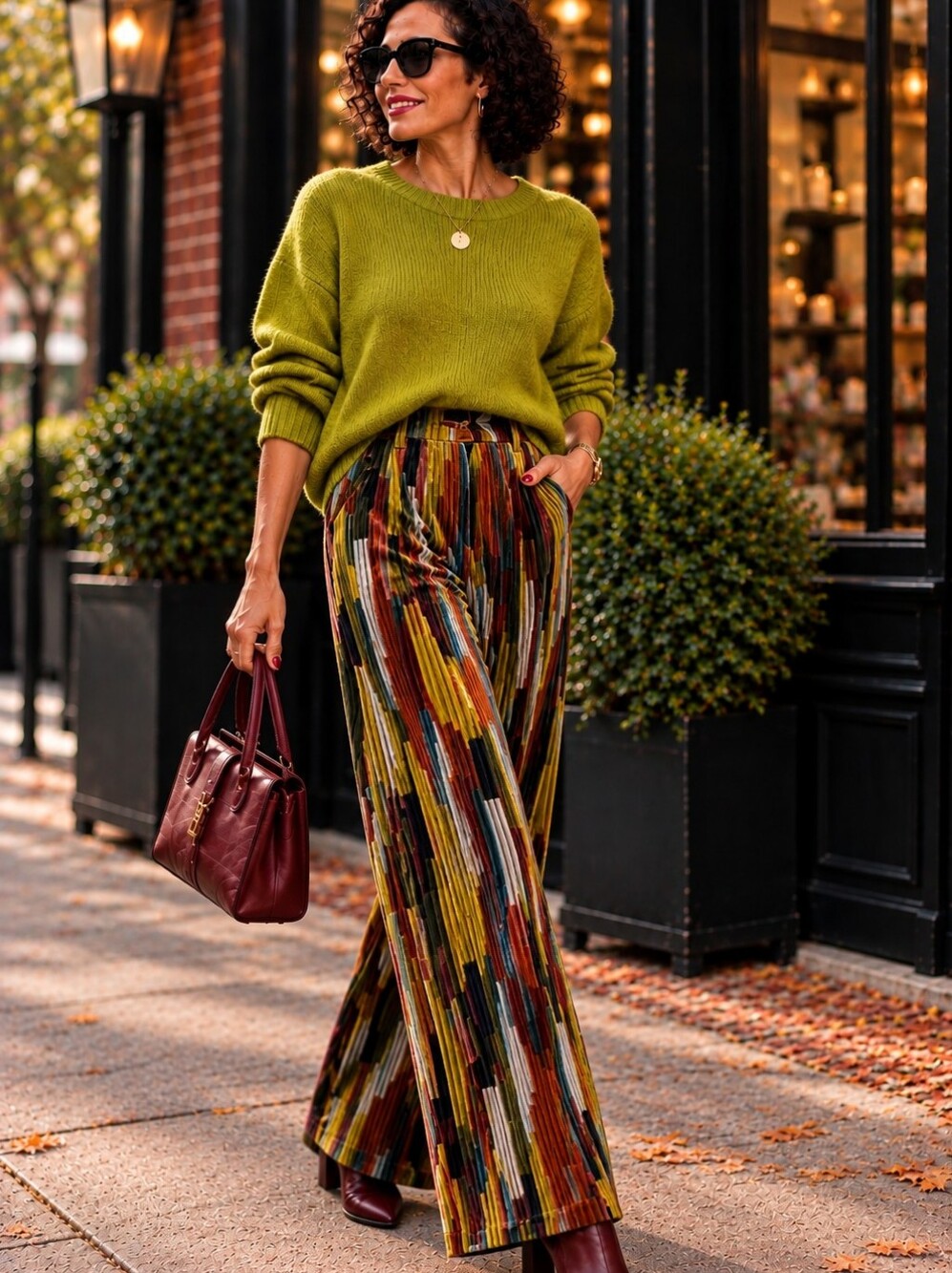 AKIRA Wide Leg Geometric Pants in Multicolor Size XL Like New